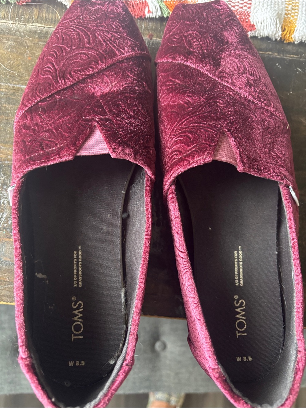 TOMS Women's Wine Velvet Alpargata Slip-Ons